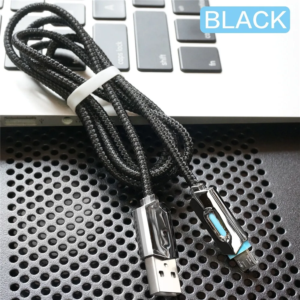 Светодиодный Micro USB кабель Быстрый кабель синхронизации данных и зарядки для samsung huawei Xiaomi LG Andriod Microusb Кабели для мобильных телефонов 1 м/2 м/3 м - Цвет: Black