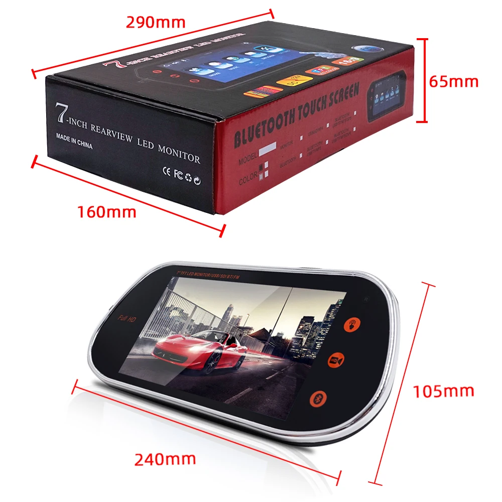7 inch 1080P Touch Screen HD TFT Mirror 