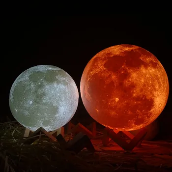 

High Rechargeable 3D Print Moon Lamp 2 Color Change Switch Bedroom Bookcase Night Light LG66