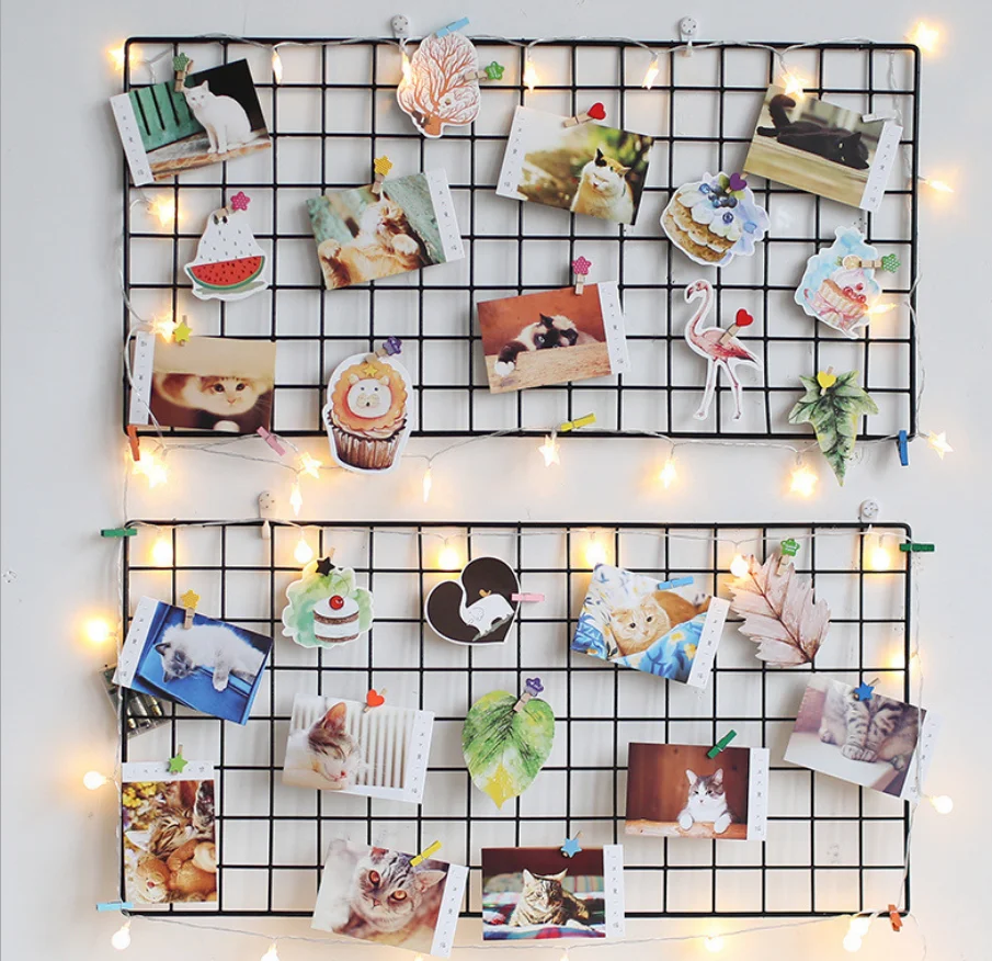 

Hemp rope clip grid photo wall girl heart dormitory decoration photo wall hanging seamless nails ins iron frame clip