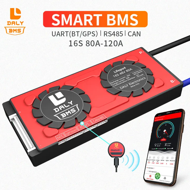 Daly Smart BMS 3.7V Li-ion 16S 60V 80A 100A 120A for rechargeable lithium ion battery with Bluetooth 485 CAN function | Электроника