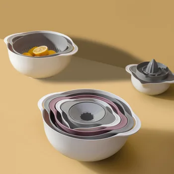 

Double Layer Washing Vegetable Basket Kitchen Multi-functional Five in One li shui lan Sub-Rice-washing Basin Flour Sifter Fruit