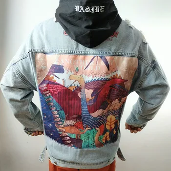 5XL осень новая джинсовая куртка Женская Ретро Свободное пальто с принтом