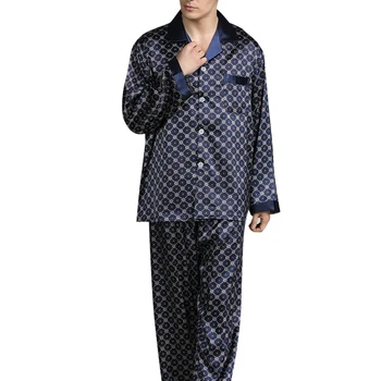 

Spring Men Sets Fashion Long Sleeve Lapel Thin Loose Pajamas For Men Printed Letters Sleepwear Suit Homewear 3XL