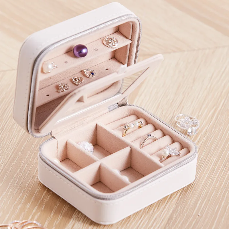 

Mini High-grade Leather Jewelry Box Travel Convenient Carrying Jewelry Box Ear Stud Earrings Storage Organizing Box