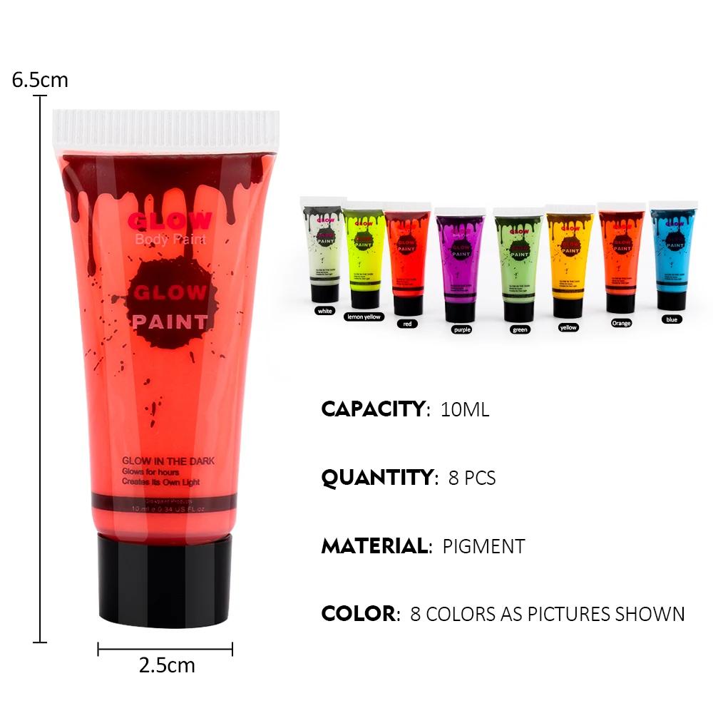 8pcs/set 10ml Face Body Fluorescent Paint Pigments Uv Color Makeup  Halloween Make Up Cosplay Glow In The Dark Body Paint Bulk - Body Paint -  AliExpress