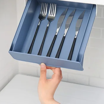 

Wall-mounted Hidden Storage Box Under Desktop Organizer Hidden Stationery Pencil Tray Makeup Storage Tableware Organization