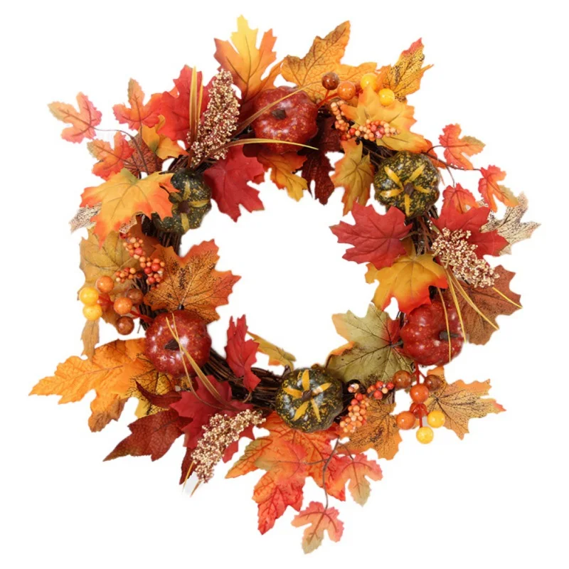 

Artificial Maple Leaf Garland Pumpkin Flower Wreath Autumn Harvest Thanksgiving Halloween Decoration
