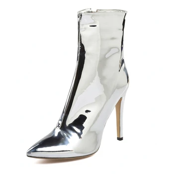 

Spring Fashion Mid Calf Boots Thin High Heels Women Spring Autumn Sexy Booties Pointed Toe Women Pumps Shoes Sliver TL-A0223