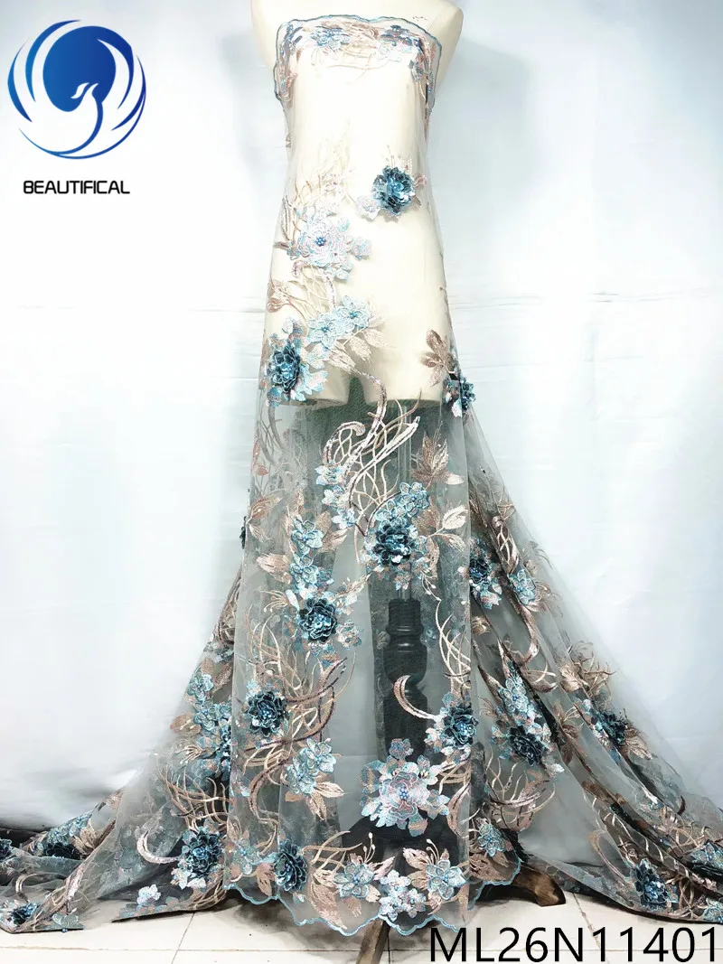 

BEAUTIFICAL french lace fabrics 3d flowers sequins net lace fabric for wedding High quality nigerian 3d lace fabric ML26N114