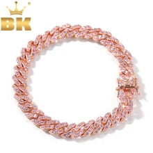 BLING KING розовое золото цвет кубинская ссылка браслет 9 мм Iced Out розовый кубический цирконий для мужчин женщин браслеты модные хип-хоп ювелирные изделия