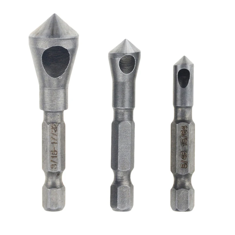 

3pcs HSS Countersink Deburring Drill Bit Metal Taper Hole Saw Cutter Chamfering Power Drills Hand Tool Bit Cutting Hex shank