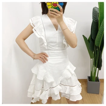 

Women Dress Spring / Summer 2020 New Dress Fashionable Sweet Ruffled V-neck Hollow Mini Dress