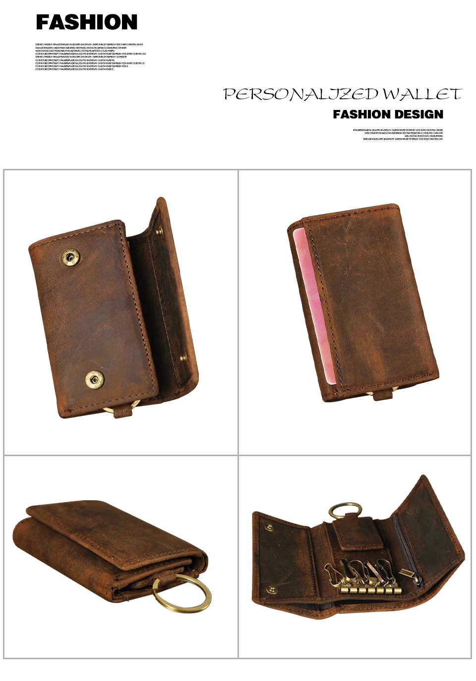 Original Leather Men Fashion Multifunction Coin Wallet Car Remote Case Key Ring Case Holder Chain Designer Key Package Bag 230-L