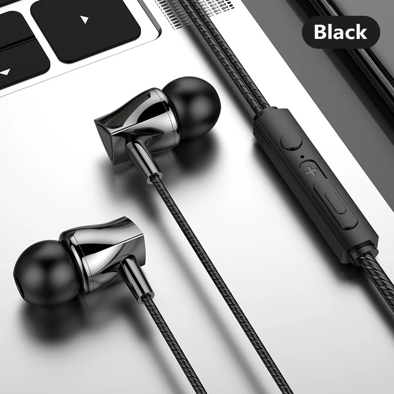 New 3.5mm Subwoofer Noise Reduction Wired Earphones 1.2m Built In Microphone Dual Moving Coil Multicolor Music Earphones
