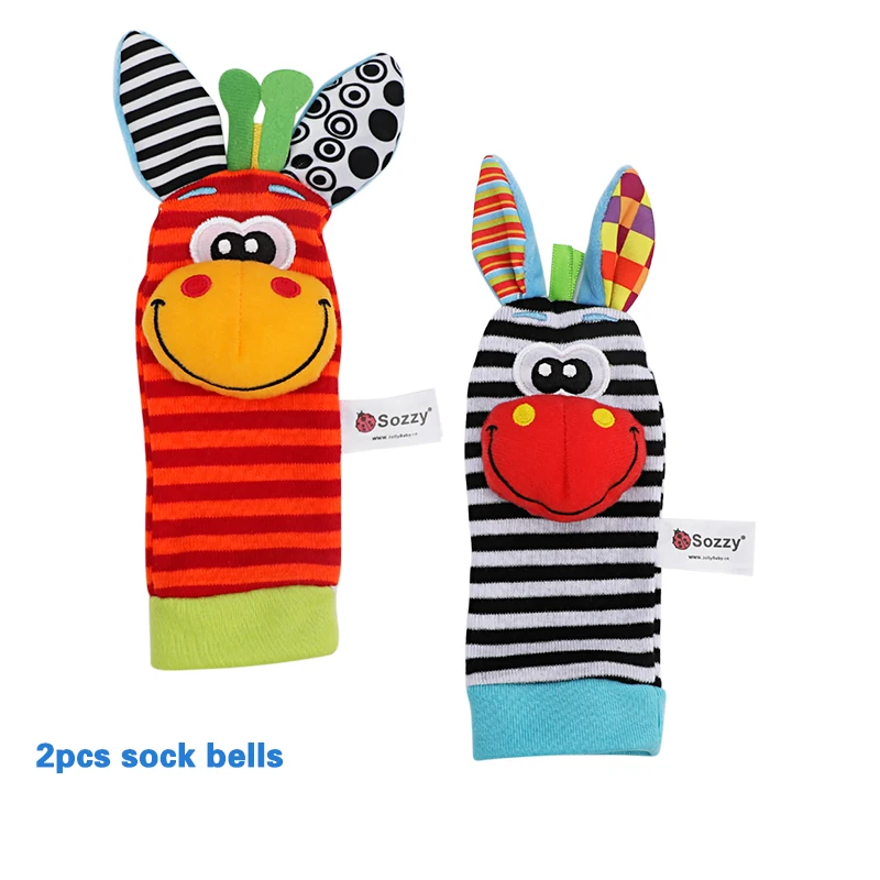 Infant Baby Kids Socks Rattle Toys Wrist Rattle Cute Cartoon Print Socks Wrist Strap with Rattle Baby Rattle Toys Foot Socks 11