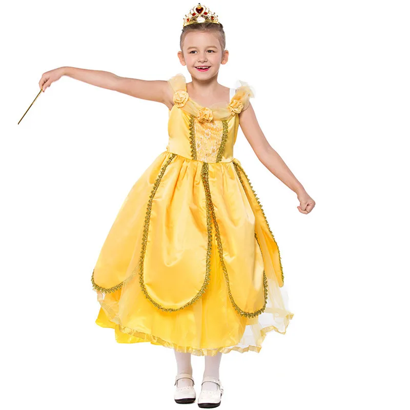 Gold Girls Halloween Queen Princess Costumes Kids Children Fairy