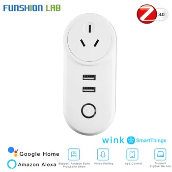 

AU ZigBee3.0 Dual USB Wireless Socket Plug SmartThings App Remote Control Echo Plus Voice Control Work with Alexa Google Home.