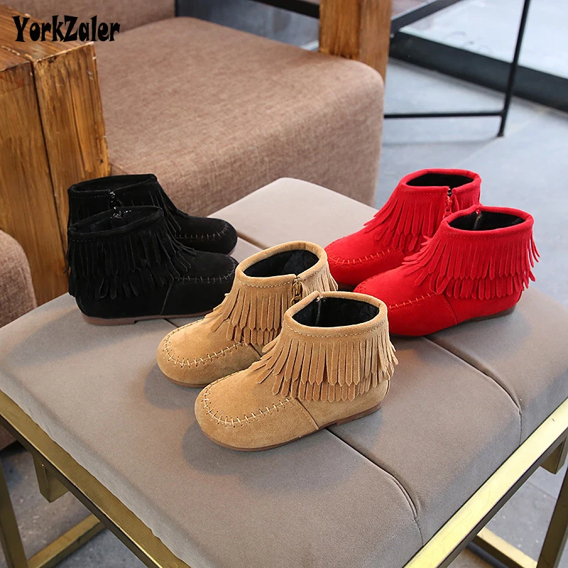 Yorkzaler/осенне зимние детские ботинки с кисточками для девочек высокое качество 3