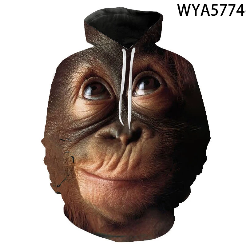 thumbnail image 1 of Sudadera con capucha de primavera y otoño para hombre, mujer y niño, moda informal, sudaderas con estampado 3D de orangután, ropa de calle para niño y niña, abrigo genial, 1 of 4