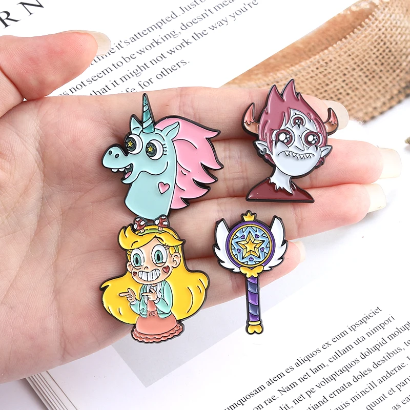 Cute Cartoon Characters Enamel Lapel Pins Magic Wand Brooches Backpack  Accessories for Women Men Who Love Anime Custom Jewelry