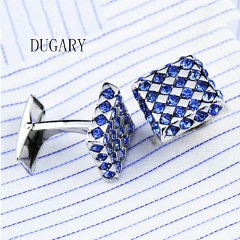 

DUGARY Jewelry shirt Fashion cufflinks for mens Crystal square Cuff link Male Luxury Wedding Button gold plating Free Shipping