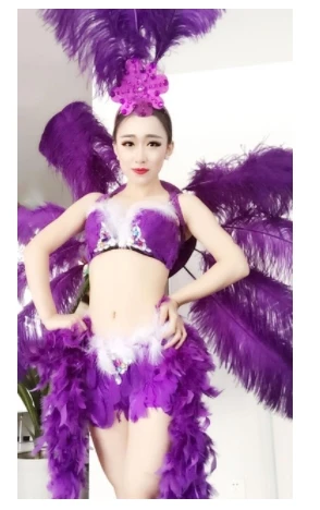 singer dance show women's sexy feather wings costume party samba cosplay festival carnival costumes feather backboard