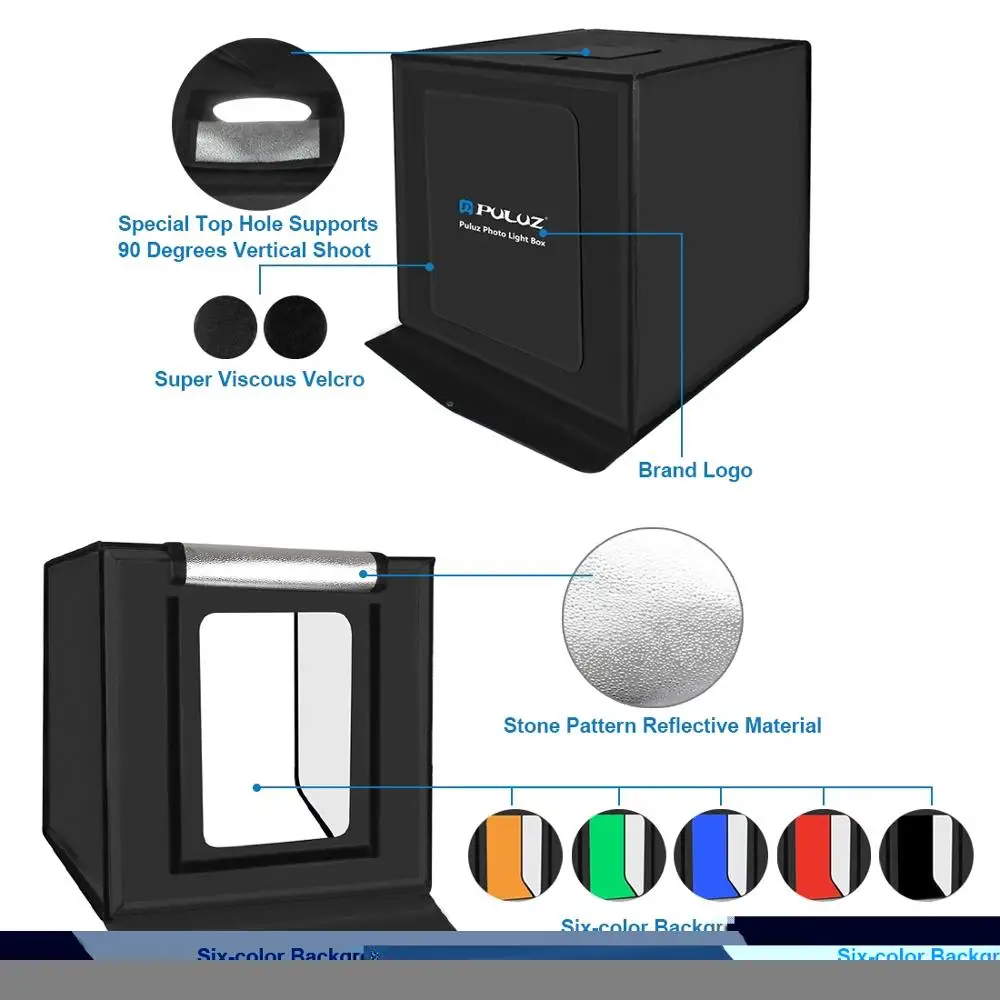 PULUZ фотостудия 60 см складной портативный 2 белый светильник фото лайтбокс-студия стрельба палатка коробка+ 3 фоны настольная съемка