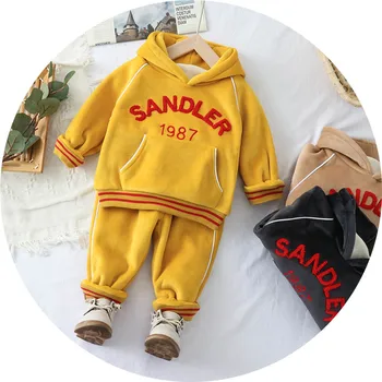 

Cute Boys Girls Cartoon CAUSAL outwear Suits Baby Plus Velvet Hoodies Pants 2Pcs Sets Kids Toddler Winter Sports Clothes 1-5Yrs