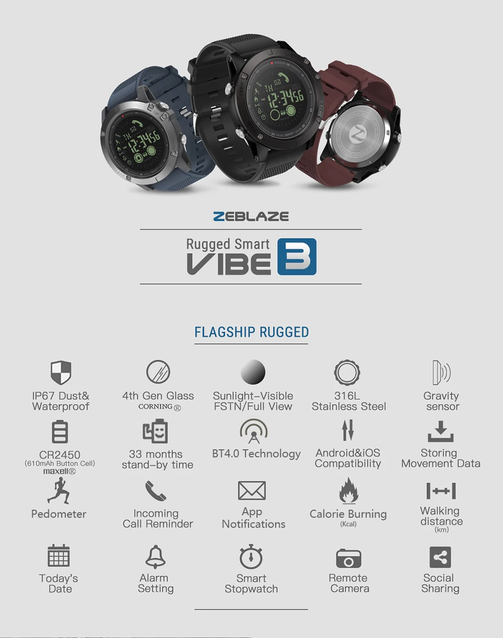 Спортивные Смарт часы Zeblaze VIBE 3 водонепроницаемые 5 АТМ умный Браслет шагомер