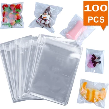 

100/50pcs Clear Self adhesive Bag Thick Cello Cellophane Self Sealing Small Plastic OPP Bags Candy Cookie Package storage Bag