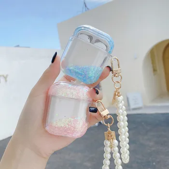 

3D Pearl Bracelet Liquid Quicksand Transparent hard Headphone Earphone case for apple airpods 1 2 pro Wireless Headset cover