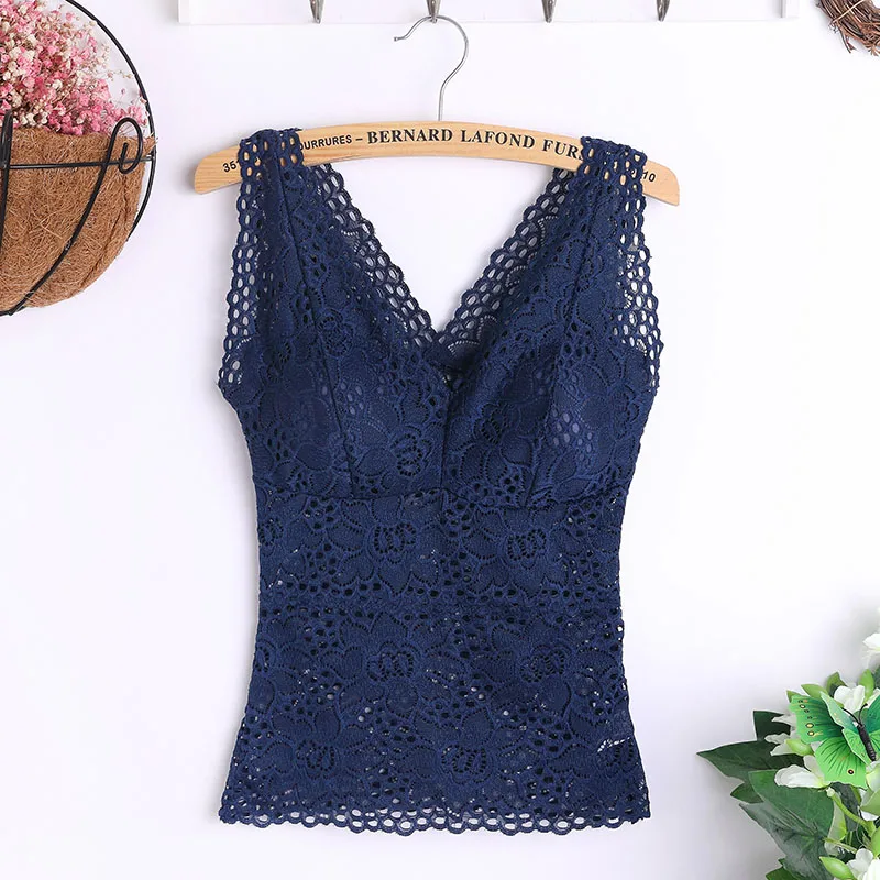 Lace Crop Top Women Floral Lace Padded Bra Tank Top V Neck Underwear Bralett Ladies Camisole target camisole Tanks & Camis