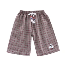 Летние шорты в клетку с цветочным принтом для маленьких мальчиков; брюки; Детские повседневные хлопковые свободные шорты; короткие штаны для маленьких мальчиков