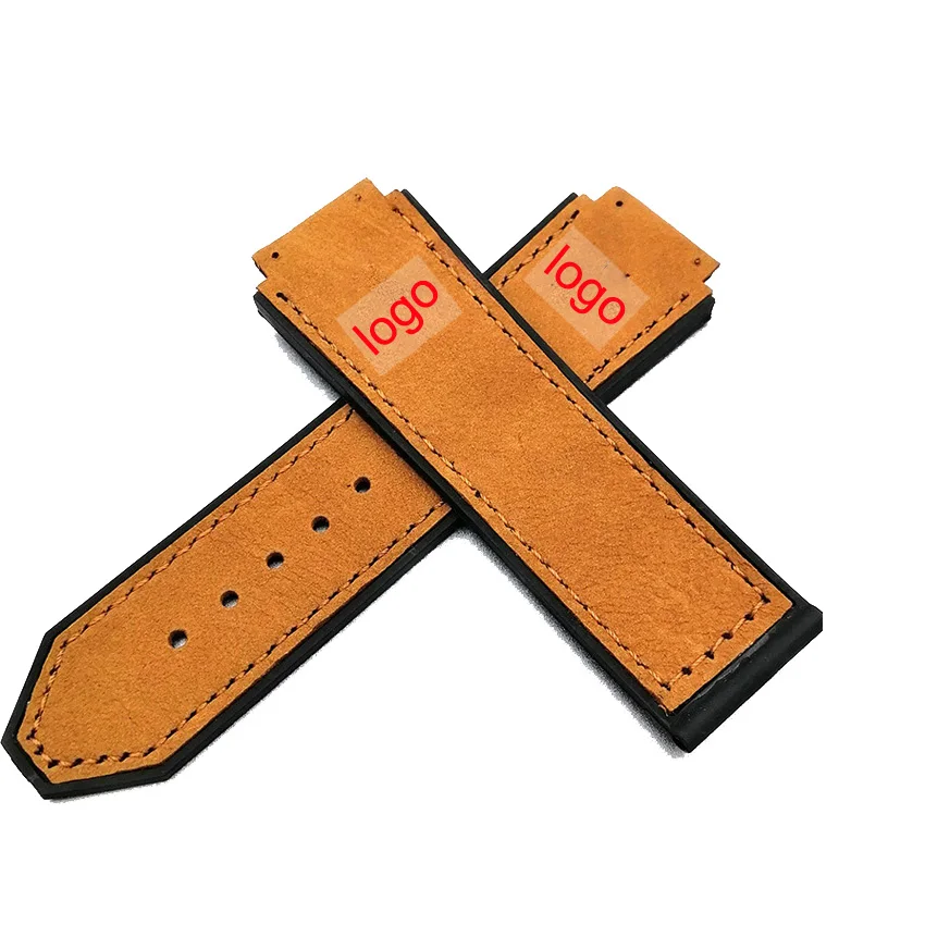 Leather+ Rubber strap men's watch accessories 22mm buckle rubber watch strap for HUBLOT series 19mmx25mm waterproof bracelet wa