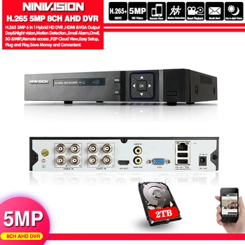 

H.265 8CH 5MP 1080P 6 in1 DVR video recorder for AHD camera analog camera IP camera P2P NVR cctv system DVR Audio VGA HDMI Ouput