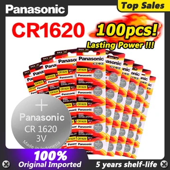 

PANASONIC 100Pcs 3V CR1620 LM1620 DL1620 ECR1620 5009LC Lithium Battery Button Coin Cell for Watch Remote Control Computers