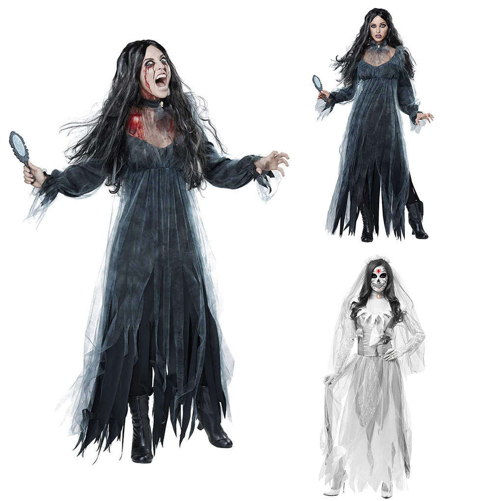 

2019 New Women Cosplay Halloween Costume Horror Ghost Dead Corpse Zombie Bride Dress