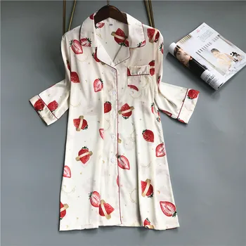 

Pijamas Women's Summer Short Sleeve Loose Style Women's Shirts Nightdress Sweet and Lovely Sleepwear Silk Dress Night Shirts