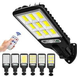 Lampadaire solaire LED COB + SMD, 3 modes d'éclairage, imperméable, capteur de mouvement, éclairage de sécurité pour jardin Patio 