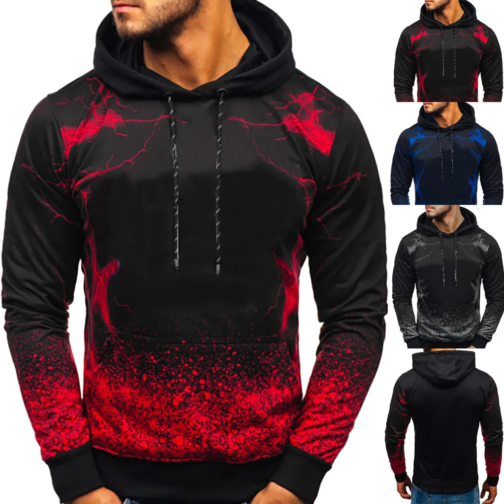 

Autumn Winter Men Fashion Long-sleeved Gradien Color Printing Silm Fit Hooded Sweatshirt Top Outwear M0926