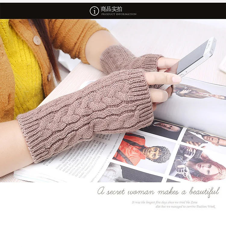 Half Finger Knitted Gloves Retro Linen Flower Color Gloves Women's Thermal Bracer Winter Fingerless Gloves Manufacturers Direct