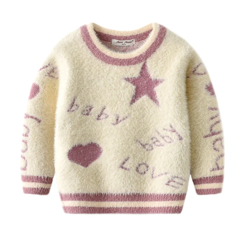 IYEAL/свитера для девочек зимняя одежда стильный свитер с имитацией норки Теплые Топы для малышей от 1 до 4 лет, пальто детские свитера