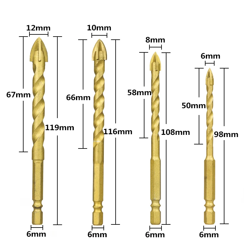 XCAN 1 шт. 6/8/10/12 мм Титан покрытие Вольфрам сверло плитка Стекло дыропробивной пресс Расширитель отверстий с крестообразной головкой спиральные сверла по металлу