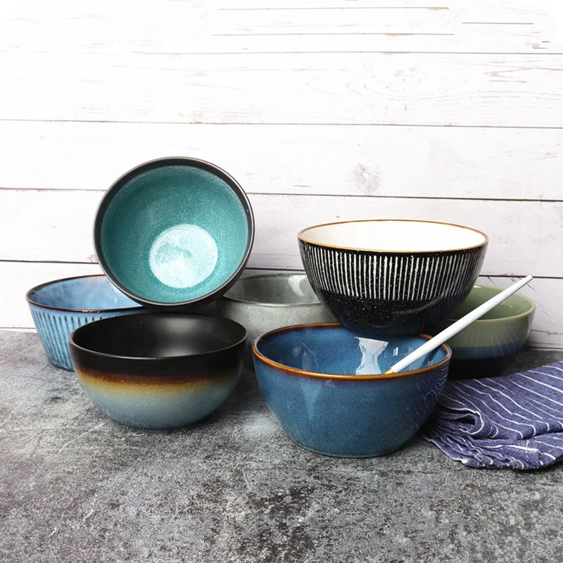 

Ceramic Noodle Bowl Creative Japanese Household Pure Color Kiln Variant Instant Dessert Ramen Thermal Insulation Tableware