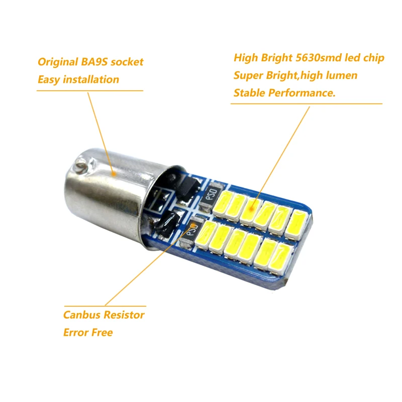BA9S T4W 2 Вт 3014 SMD светодиодный белый светильник светодиодный авто резервного копирования резервные лампы светодиодный чтения Боковой габаритный фонарь, светильник номерного знака светильник