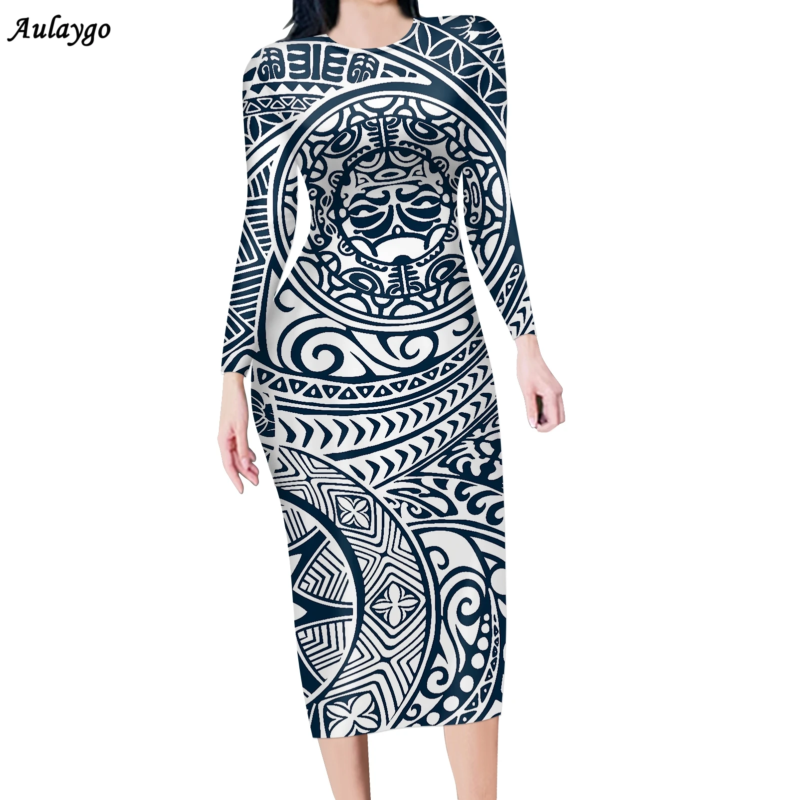 

American Clothing Tribal Pattern Tee Dress Fashion Soft Women Vintage Lady's Slim Pencil Bodycon Office Elegant Lady's Dresses