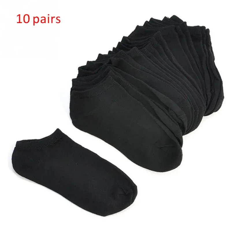 10 пар, женские носки, дышащие спортивные носки, одноцветные, удобные носки из хлопка, короткие носки, белые, черные - Цвет: Черный