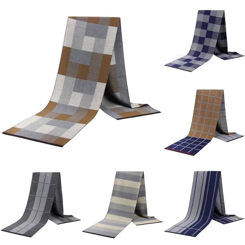 High Quality Men Scarves Autumn Winter casual Male Warm Stripes Plaid Scarf 180*30cm Luxury Cravat Long Neckercheif