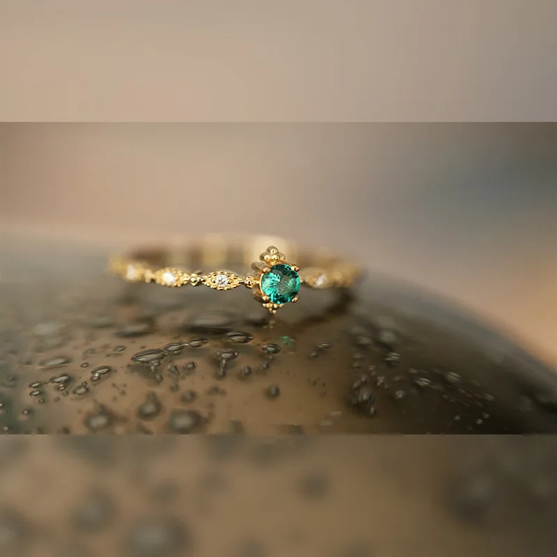 925 Sterling Silver Fashion Tail Ring Women Plating 14k Gold Simple Design Inlaid Emeralds Wedding Jewelry Accessories silver rings,silver ring,gold plated rings,wedding rings,gold plated silver ring,emerald gemstone ring,gemstone ring,gold rings